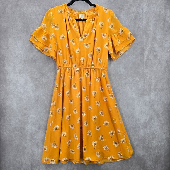 Ann Taylor Loft Yellow Floral Flare Flirt Knee Length Extra Small XS - Picture 1 of 6